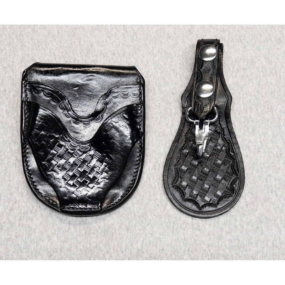 Lewis Basket Weave Utility Belt Cuff Holder And Key Chain Holster Black‎ Leather